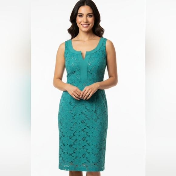 T Tahari Dresses & Skirts - T Tahari Womens Green Gold Lace Midi Dress Sz 2